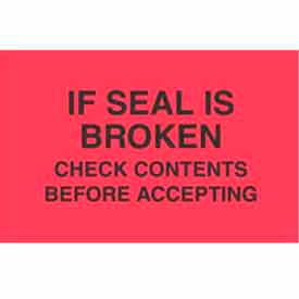 Paper Labels w/ "If Seal Is Broken" Print, 5"L x 3"W, Fluorescent Red & Black, Roll of 500