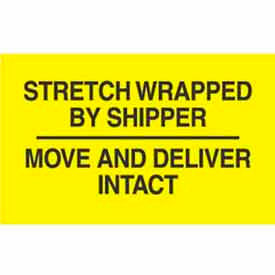 Paper Labels w/ "Stretch Wrapped By" Print, 5"L x 3"W, Bright Yellow & Black, Roll of 500