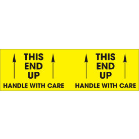 This End Up Handle w/ Care" Labels, 3"L x 10"W, Bright Yellow & Black, Roll of 500