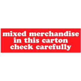 Labels w/ "Mixed Merchandise In This Carton Check Carefully" Print, 6"L x 2"W, Red, Roll of 500
