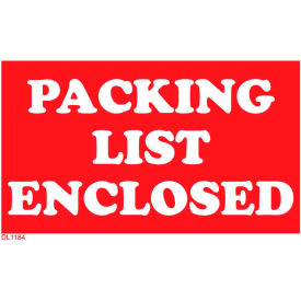 Paper Labels w/ "Packing List Enclosed" Print, 5"L x 3"W, Red & White, Roll of 500