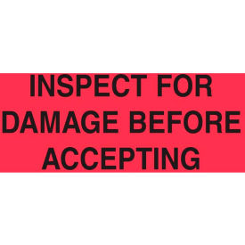 "Inspect for Damage Before Accepting" Receiving Labels, 5"L x 3"W, Fluorescent Red, Roll of 500