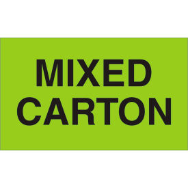 Labels w/ "Mixed Carton" Print, 5"L x 3"W, Fluorescent Green, Roll of 500