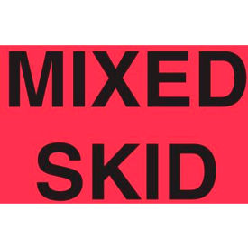 Labels w/ "Mixed Skid" Print, 5"L x 3"W, Fluorescent Red, Roll of 500
