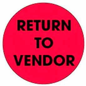 2" Dia. Round Paper Labels w/ "Return To Vendor" Print, Fluorescent Red & Black, Roll of 500