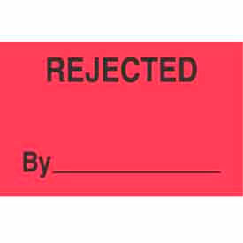 Paper Labels w/ "Rejected By" Print, 5"L x 3"W, Fluorescent Red & Black, Roll of 500
