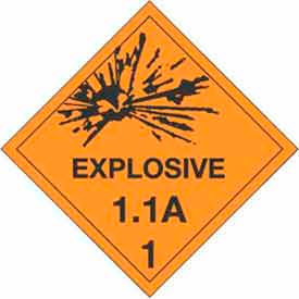 Explosive A" Hazard Class 1 Labels, 4"L x 4"W, Orange & Black, Roll of 500