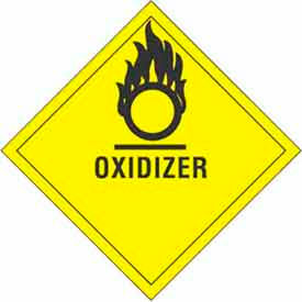 Paper Labels w/ "Oxidizer" Print, 4"L x 4"W, Yellow & Black, Roll of 500
