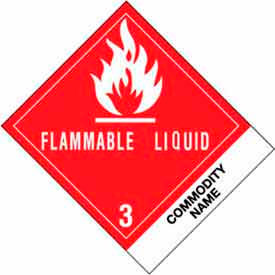 Flammable Liquid NOS" Class 3 Labels, 4-3/4"L x 4"W, White/Red/Black, Roll of 500