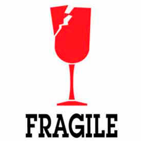 Paper Labels w/ "Fragile" Print, 3"L x 4"W, White/Red/Black, Roll of 500