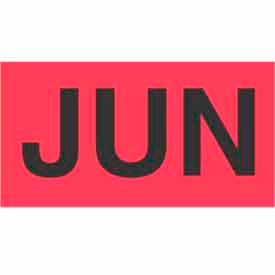 Paper Labels with "Jun" Print, 3"L x 2"W, Fluorescent Red & Black, Roll of 500