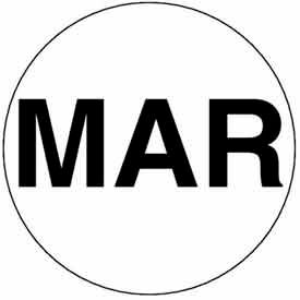 2" Dia. Round Paper Labels w/ "Mar" Print, Black & White, Roll of 500