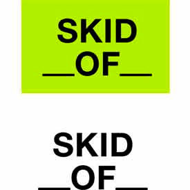Paper Labels w/ "Skid Of" Print, 5"L x 3"W, Fluorescent Green & Black, Roll of 500