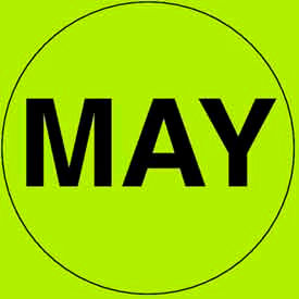 2" Dia. Round Paper Labels w/ "May" Print, Fluorescent Green & Black, Roll of 500