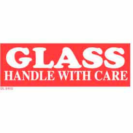 Paper Labels w/ "Glass Handle w/ Care" Print, 4"L x 1-1/2"W, Red & White, Roll of 500