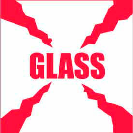 Paper Labels w/ "Glass" Print, 4"L x 4"W, White & Red, Roll of 500