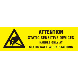 "Attention Static Sensitive Devices" Labels, 2"L x 5/8"W, Yellow & Black, Roll of 500