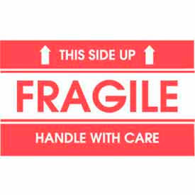 Paper Labels w/ "Fragile This Side Up" Print, 3"L x 2"W, White & Red, Roll of 500