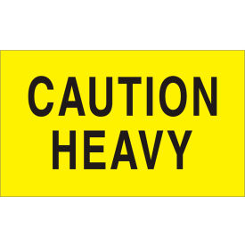 Shipping Labels w/ "Caution Heavy" Print, 5"L x 3"W, Bright Yellow, Roll of 500