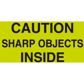 Shipping Labels w/ "Caution Sharp Objects Inside" Print, 5"L x 3"W, Fluorescent Green, Roll of 500
