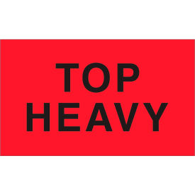 Top Labels w/ "Top Heavy" Print, 5"L x 3"W, Fluorescent Red, Pack of 500