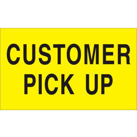 Shipping Labels w/ "Customer Pick Up" Print, 5"L x 3"W, Bright Yellow, Roll of 500