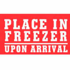 "Place In Freezer Upon Arrival" Climate Labels, 5"L x 3"W, White & Red, Roll of 500