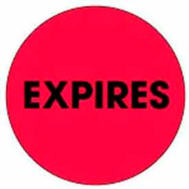 2" Dia. Round Paper Labels w/ "Expires" Print, Fluorescent Red & Black, Roll of 500