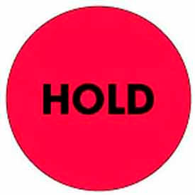 2" Diameter Round Paper Labels with "Hold" Print, Fluorescent Red and Black, 500 Labels per Roll