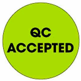 2" Dia. Round Paper Labels w/ "Qc Accepted" Print, Fluorescent Green & Black, 500 Labels