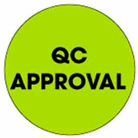 2" Dia. Round Paper Labels w/ "Qc Approval" Print, Fluorescent Green & Black, Roll of 500