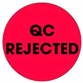 2" Dia. Round Paper Labels w/ "Qc Rejected" Print, Fluorescent Red & Black, Roll of 500