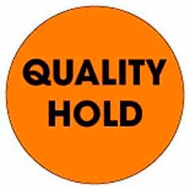 2" Dia. Round Paper Labels w/ "Quality Hold" Print, Fluorescent Orange & Black, Roll of 500