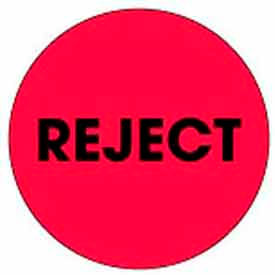 2" Dia. Round Paper Labels w/ "Reject" Print, Fluorescent Red & Black, Roll of 500