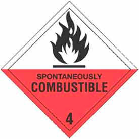 Spontaneously Combustible Hazard Class 4 Labels, 4"L x 4"W, White/Red/Black, Roll of 500