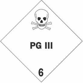 Hazard Class 6 Labels, 4"L x 4"W, White & Black, Roll of 500