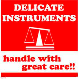 Delicate Instrument Handle w/ Great Care" Labels, 4"L x 4"W, White & Red, Roll of 500