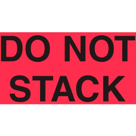 Paper Labels w/ "Do Not Stack" Print, 5"L x 3"W, Fluorescent Red & Black, Roll of 500