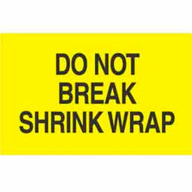 Paper Labels w/ "Do Not Break Shrink Wrap" Print, 5"L x 3"W, Bright Yellow & Black, Roll of 500
