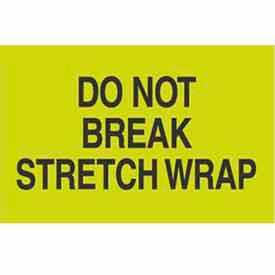 Paper Labels w/ "Do Not Break Stretch Wrap" Print, 5"L x 3"W, Fluorescent Green