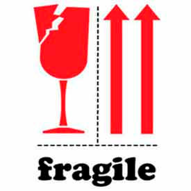 Paper Labels w/ "Fragile w/ Arrows" Print, 6"L x 4"W, White/Red/Black, Roll of 500