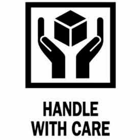 Paper Labels w/ "Handle w/ Care" Print, 4"L x 3"W, White/Red/Black, Roll of 500