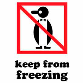 Paper Labels w/ "Keep From Freezing" Print, 4"L x 3"W, White/Red/Black, Roll of 500