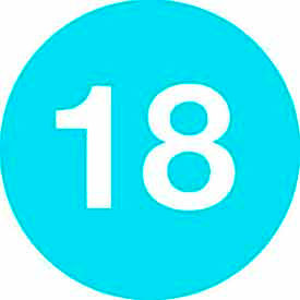 2" Dia. Round Paper Labels w/ "18" Print, Light Blue & White, Roll of 500