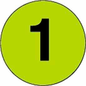2" Dia. Round Paper Labels w/ "1" Print, Fluorescent Green & Black, Roll of 500