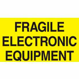 "Fragile Electric Equipment" Labels, 5"L x 3"W, Bright Yellow, Roll of 500