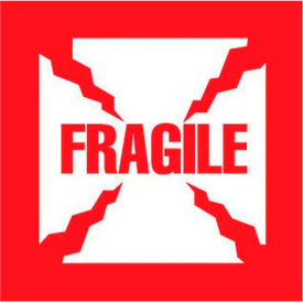 Paper Labels w/ "Fragile" Print, 2-1/2"L x 2-1/2"W, White & Red, Roll of 500