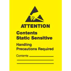 Contents Static Sensitive" Labels, 2-1/2"L x 1-3/4"W, Yellow & Black, Roll of 500