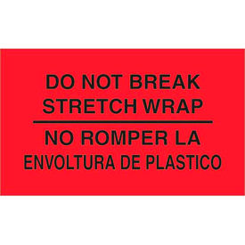 5"L x 3"W Do Not Break Stretch Wrap Bilingual Labels, Fluorescent Red, Roll of 500