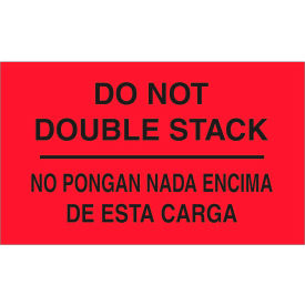 "Do Not Double Stack" Print Bilingual Labels, 5"L x 3"W, Fluorescent Red, Roll of 500
